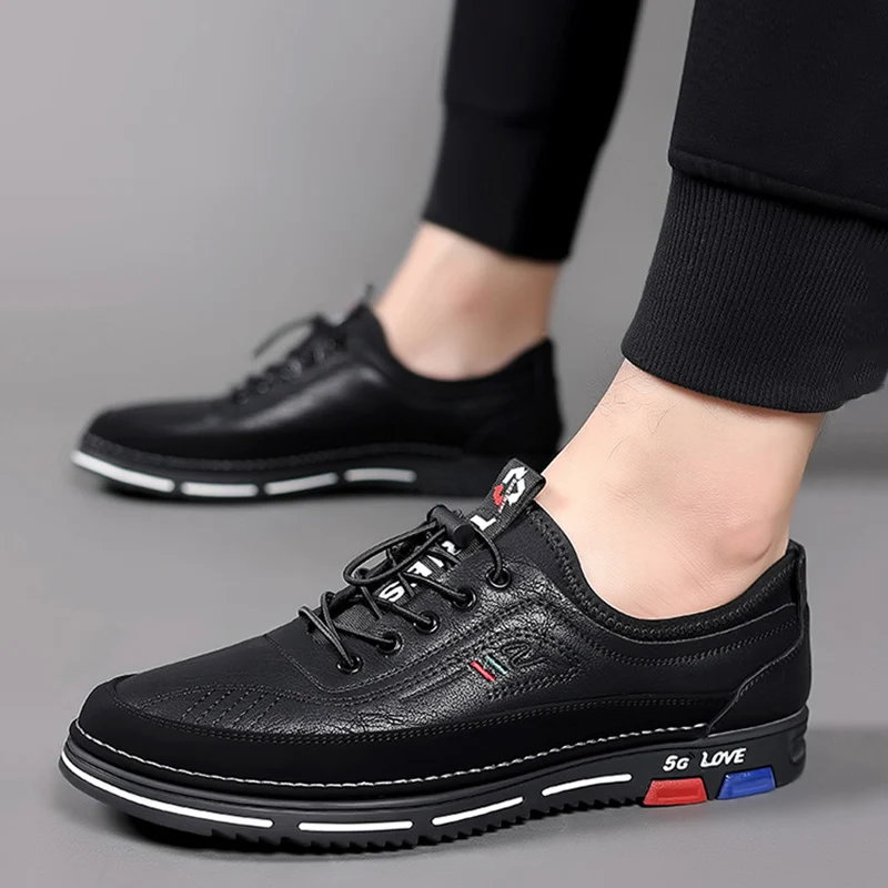 Leather Men\'s Running Shoes Soft Soled Men Casual Shoes Comfortable Lazy Slip on Male Flats Spring New Men Sports Walking Shoes