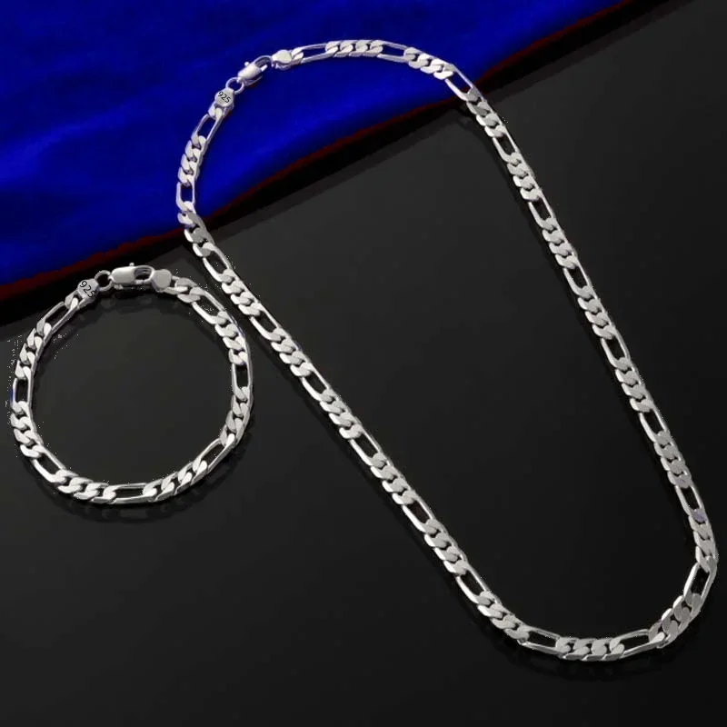 Noble 925 sterling Silver 4-6MM Chain for Men Women Bracelet Necklace Jewelry Set Lady Christma Gifts Charms Wedding