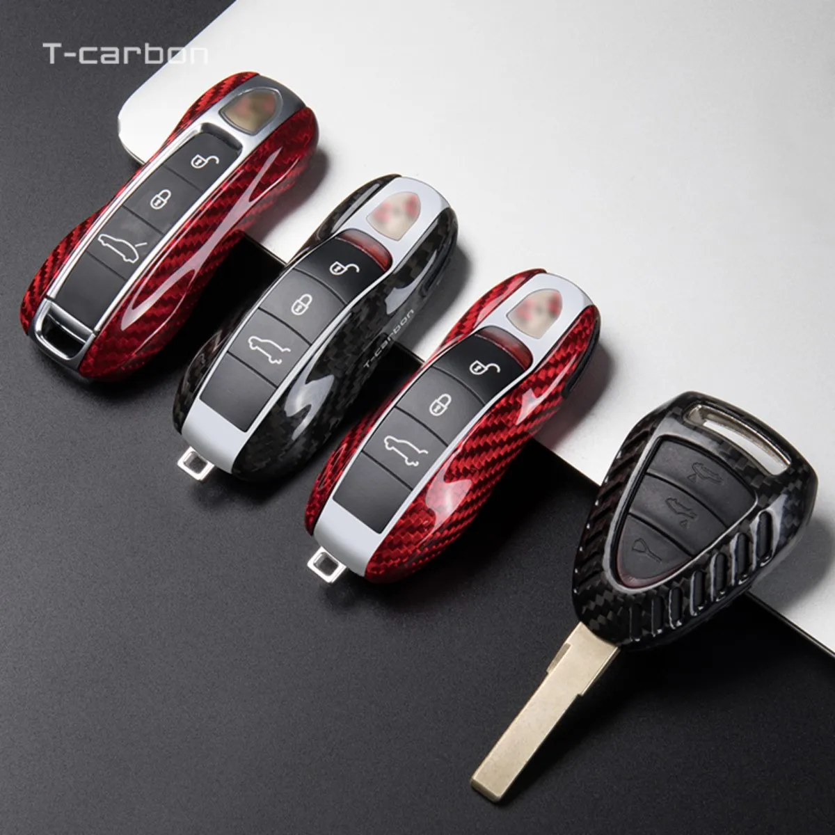 

T-carbon Carbon Fiber Car Key Case Cover Shell Fit For Porsche 911 Panamera Macan Key Cover Car Interior Accessories