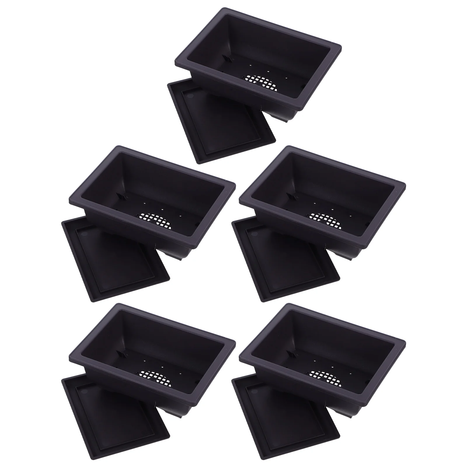 

5pcs Plastic Rectangular Planter Vintage Mini Flower Pot Succulent Garden Pots Deep Brown Durable Lightweight Weather Resistant