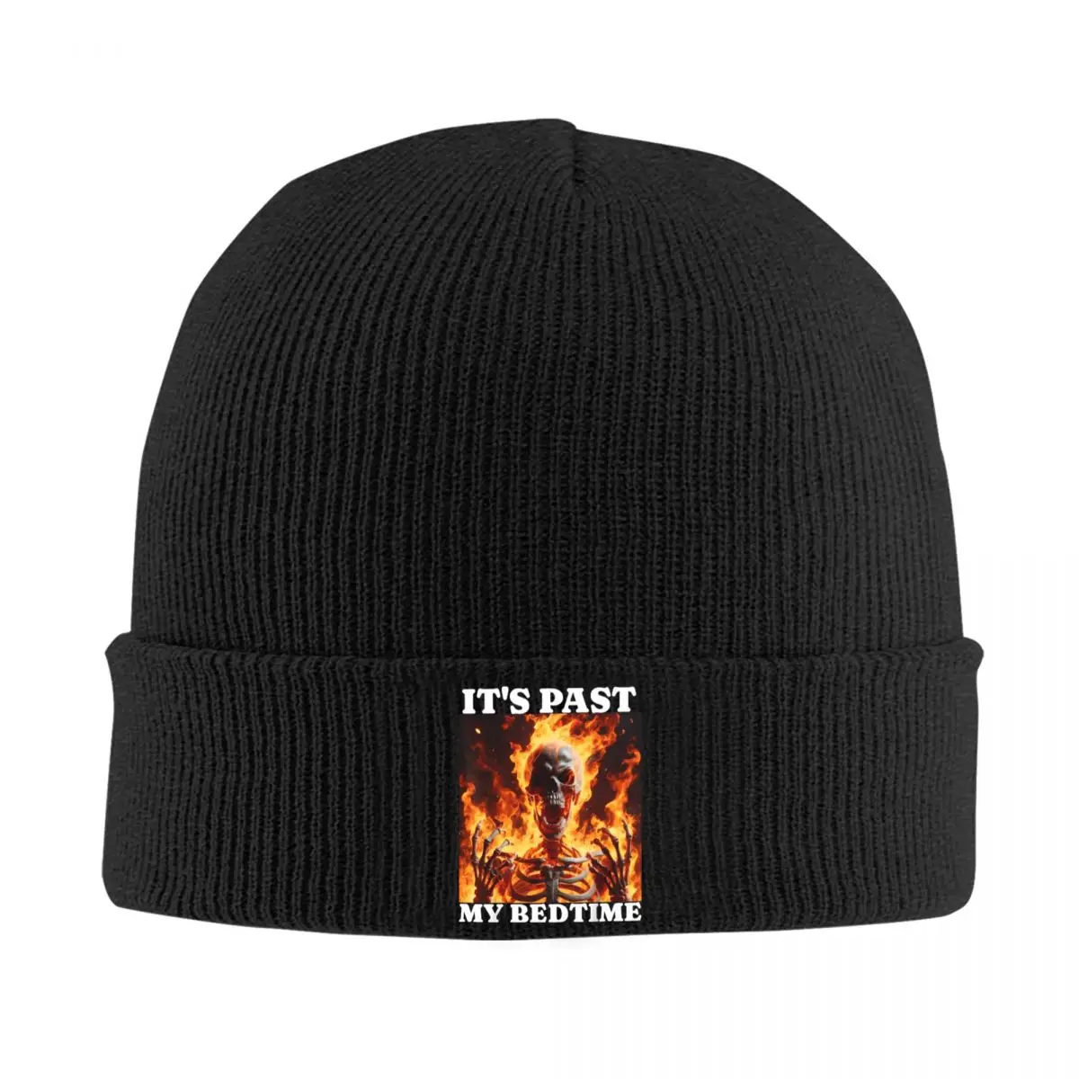 It's Past My Bedtime Funny Skeleton Meme Flames Ironic Tired Beanie Hats Knitting Hat Kpop Elastic Men Women Caps Bonnet Hats