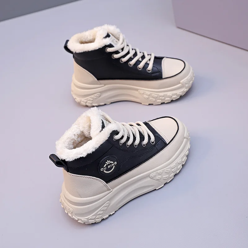 

2025 New Autumn and Winter Snow Boots Women's Short Boots Plush Thickened Warm Cotton Shoes High Top White Shoes platform shoes