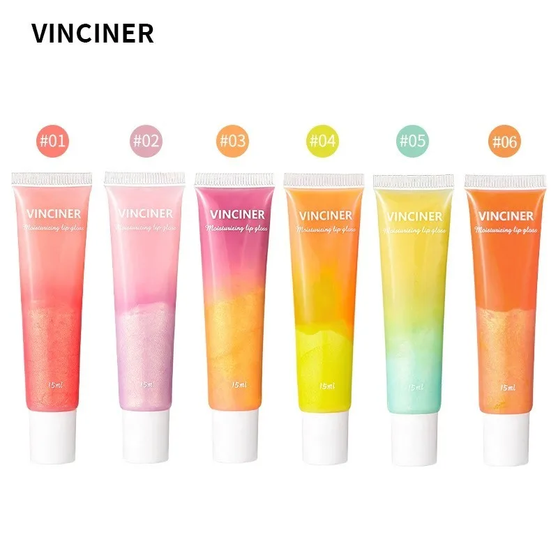 6 Double-Color Hose Plump Lip Gloss, High-Pigmented Non-Stick Sexy Lip Gloss, Rainbow Color-Changing Lip Gloss, Moisturizing and