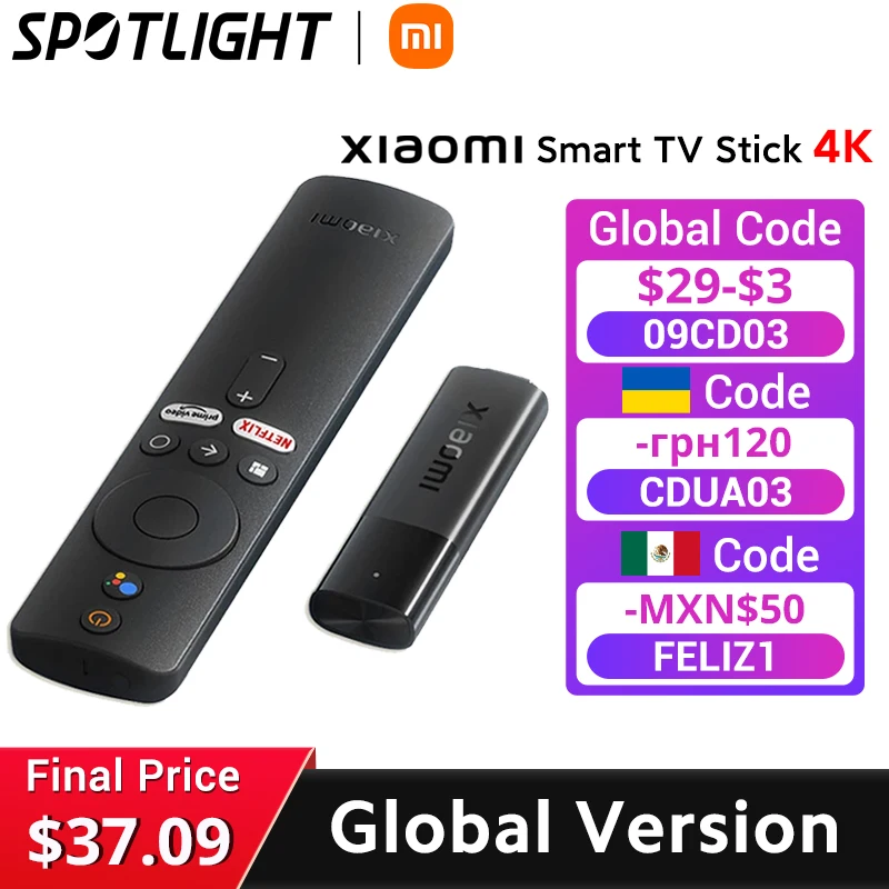 [Мировая премьера] Глобальная версия Xiaomi Mi TV Stick 4K Android 11 BT5.0 TV Dongle Портативная потоковая мульти-языка