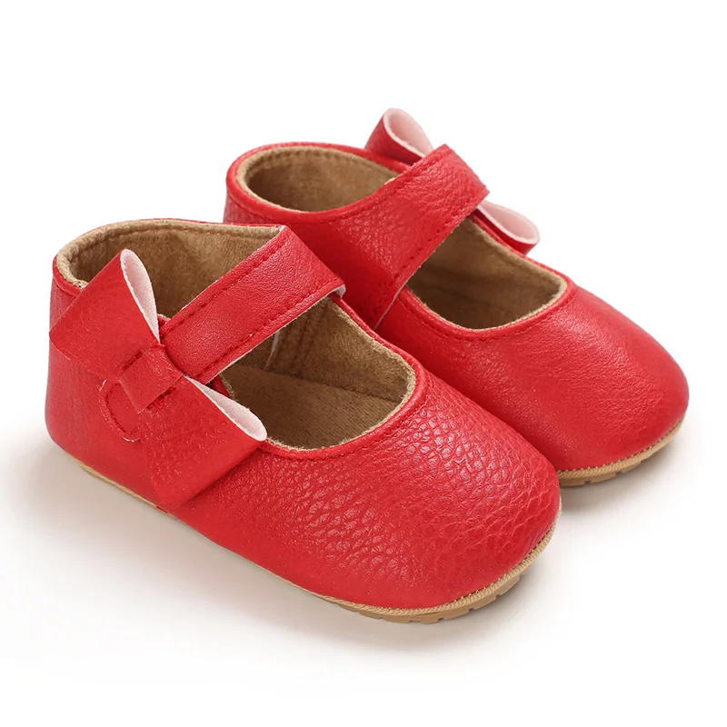 Cute Baby PU Leather First Walkers Baby Girl Moccasins Shoes Bowknot Soft Soled Non-slip Footwear Crib Shoes