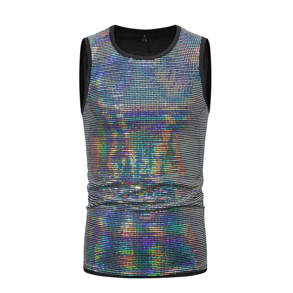 Mens Shiny Metallic Glitter Tanks Tops Hipster Sleeveless Round Neck T Shirt Men Hip Hop Streetwear Casual Tee Shirt Homme XXL