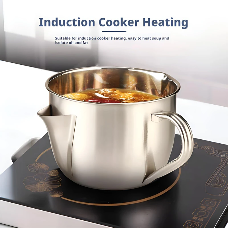 

Fat Separator With Lid And Dual Spout Design, Stainless Steel Gravy And Sauce Strainer For Broth, Soup, Stew, Cool Touch Handle