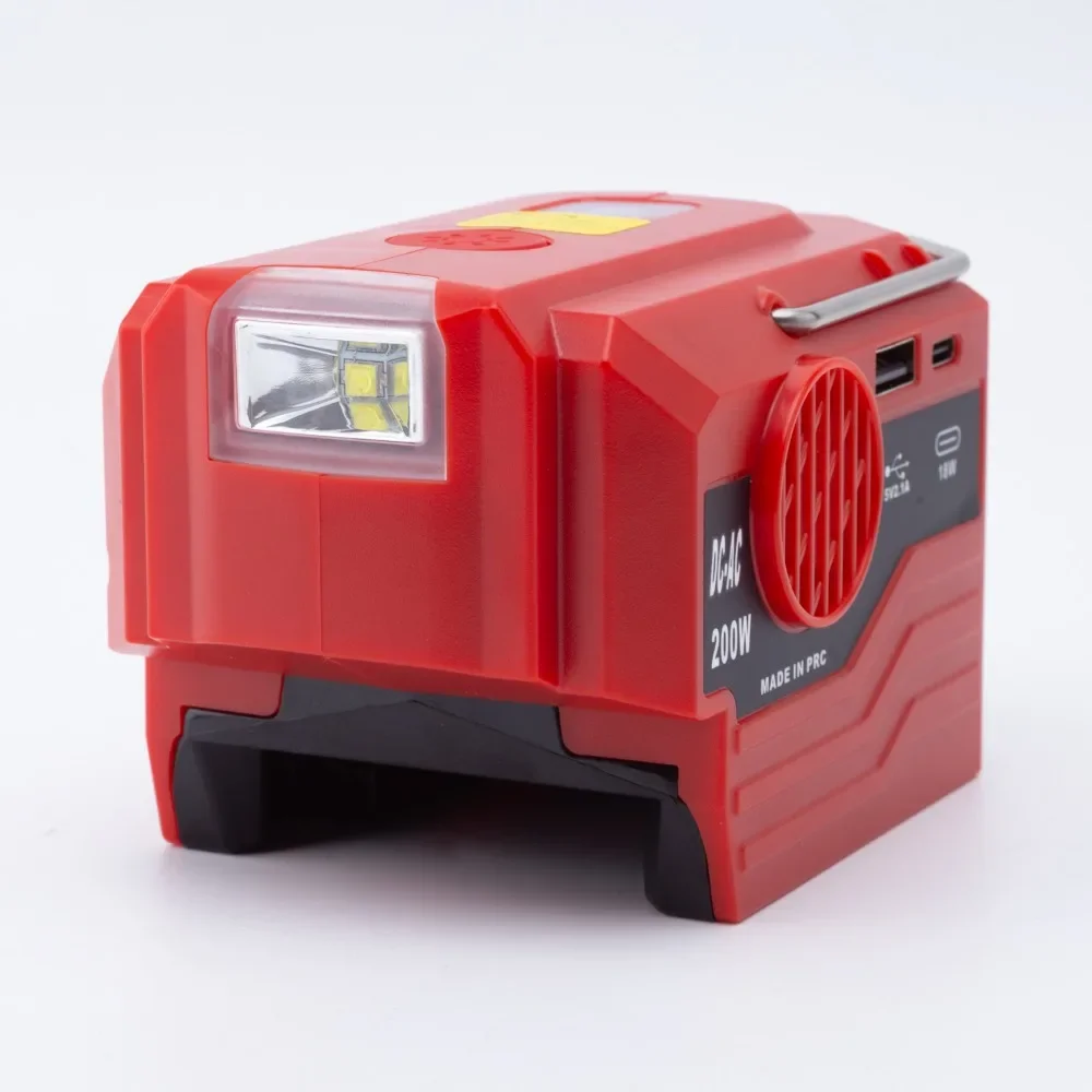 200W Power Inverter For Milwaukee 18V Lithium Ion Battery Adapter with 110V~230V AC Outlet with USB LED Light （No Battery）