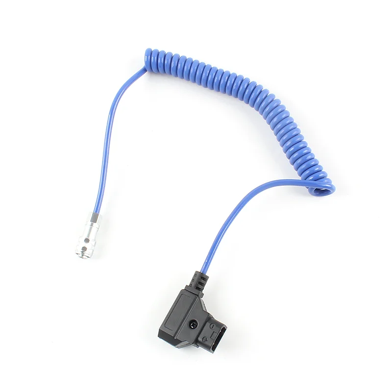 D-Tap to B4 4 Pin Coiled Power Cable Blue Spring Wire for Broadcast Camera Lens Power Supply