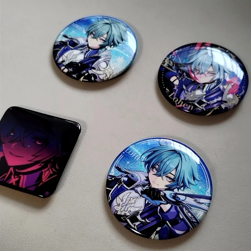 4Pcs/Lot Lohen Anime Badge Set Reflective Holographic Pin Button Backpack Accessories Student Birthday Gift Cosplay Prop