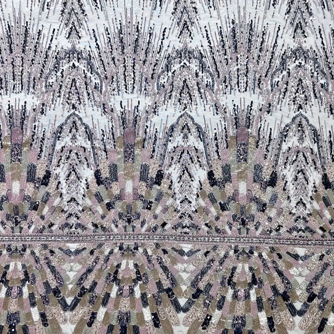 

Lastest Lace Fabric Sequins Beaded Embroidery Nigerian Bridal High Quality French Tulle Lace Fabric For Women Wedding Dresses