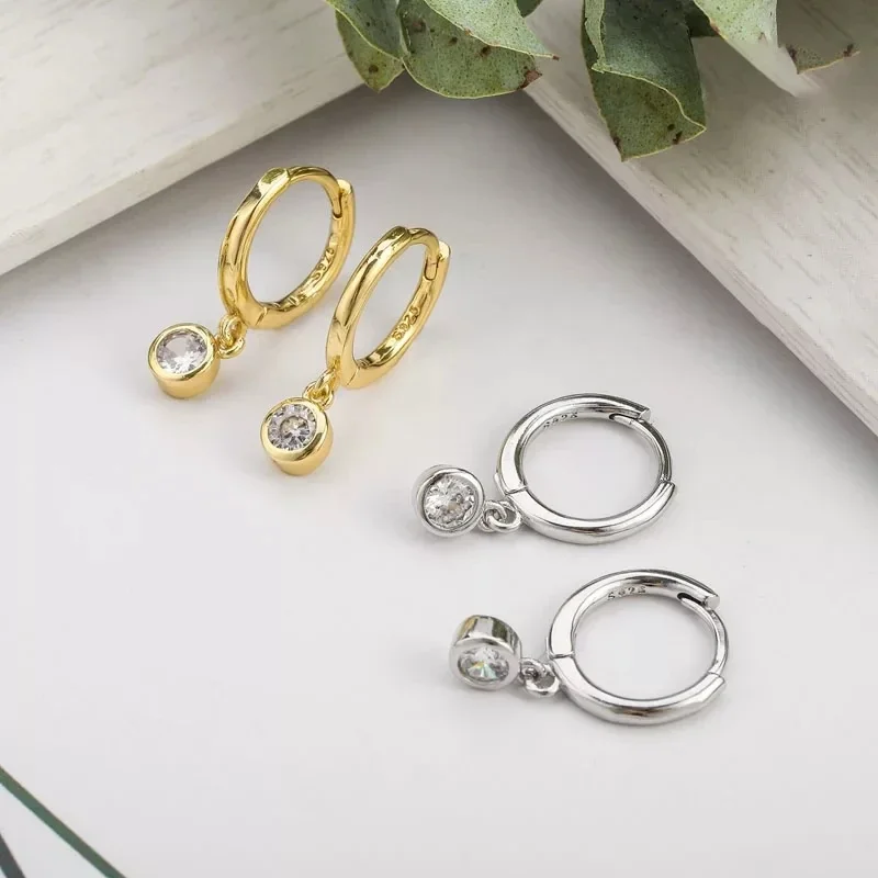 Wholesale Silver Gold Color Simple White Zircon Pendiente Hoop Earring for Women Elegant Small Ear Rings Oorbellen Friends Gifts