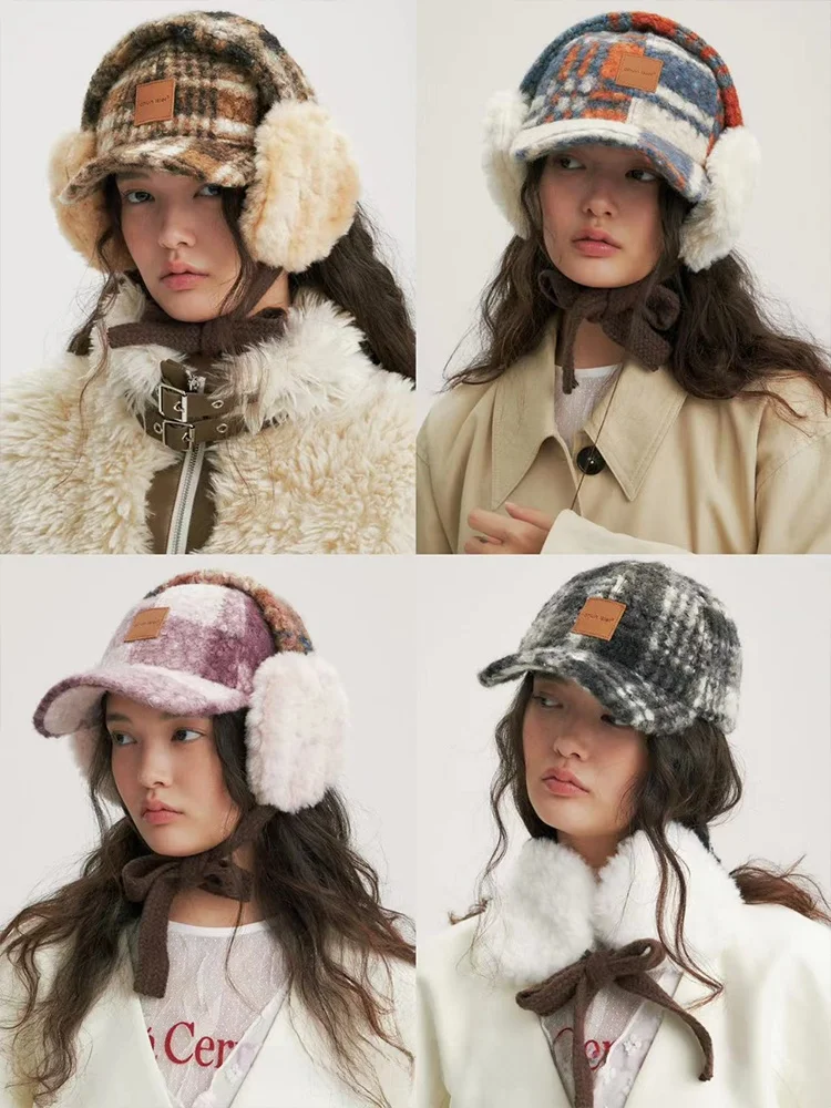 ensemble-casquette-de-baseball-en-laine-chaude-et-cache-oreilles-style-coreen-a-carreaux-deux-pieces-decontracte-accessoires-de-mode-automne-hiver