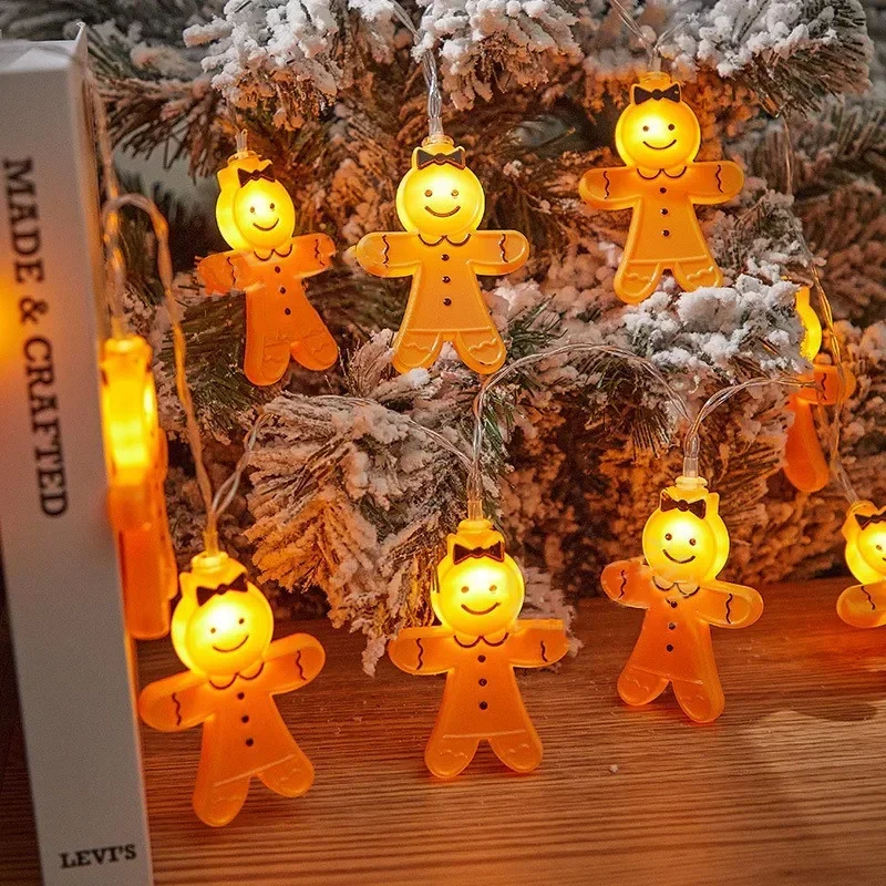 Cadena de luces de Navidad de hombre de jengibre, decoración de Feliz Navidad para el hogar, Festival, fiesta, luces de hadas, Año Nuevo, 1,5 m, 10LED, 2025