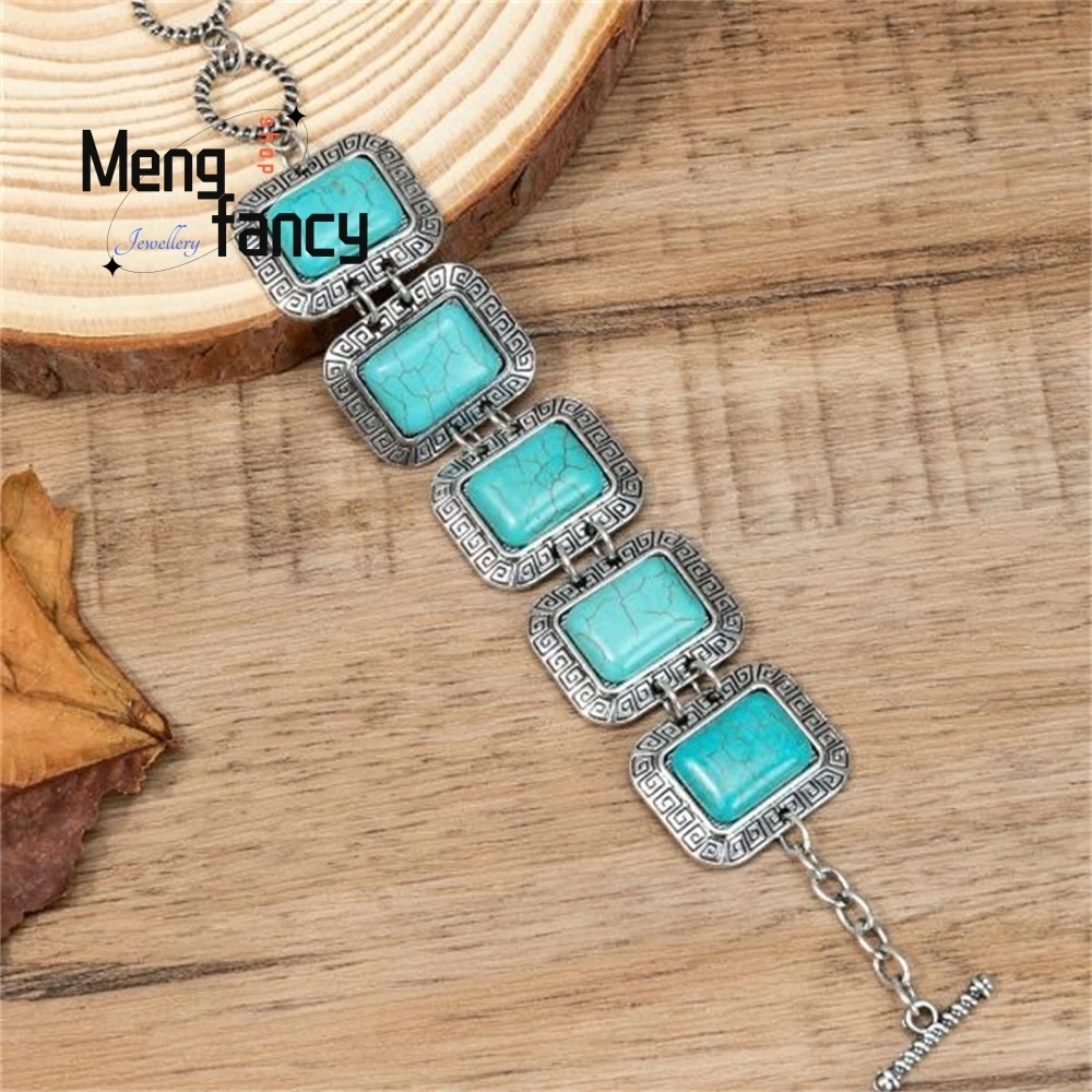 

Retro Hollowed-out Turquoise Bracelet And Bangle Jewelry, European And American Bohemian Ethnic Style Bracelet Elegant Exquisite