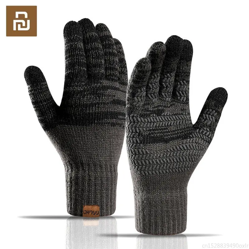 Youpin luvas de malha outono e inverno além de veludo cor correspondência offset impressão tela sensível ao toque esqui quente luvas grossas