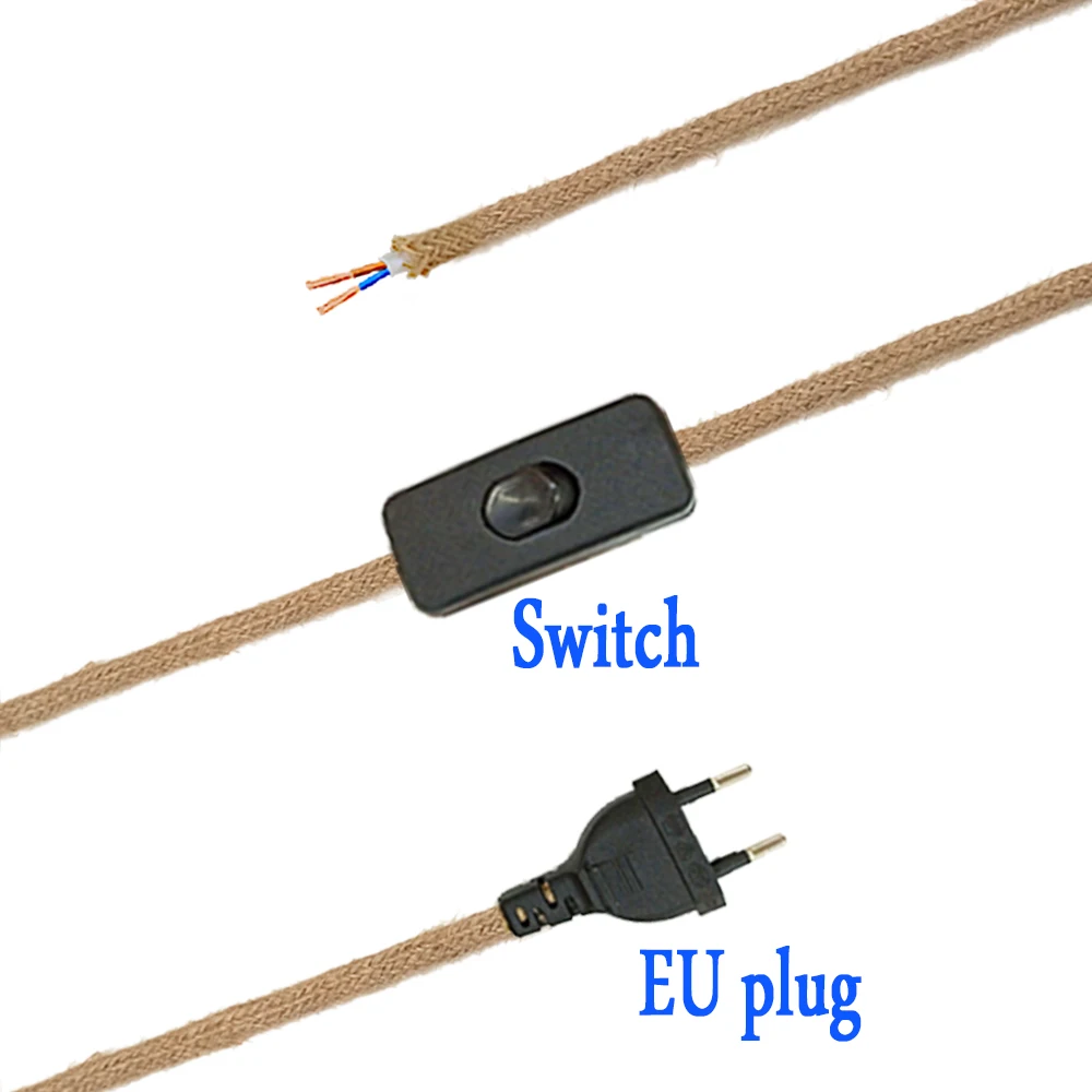 Przewody zasilane Retro liny konopne Twiste 2m 3m wtyczka ue z E26 E27 stara lampa uchwyt żarówki do dekoracji światła wiszące