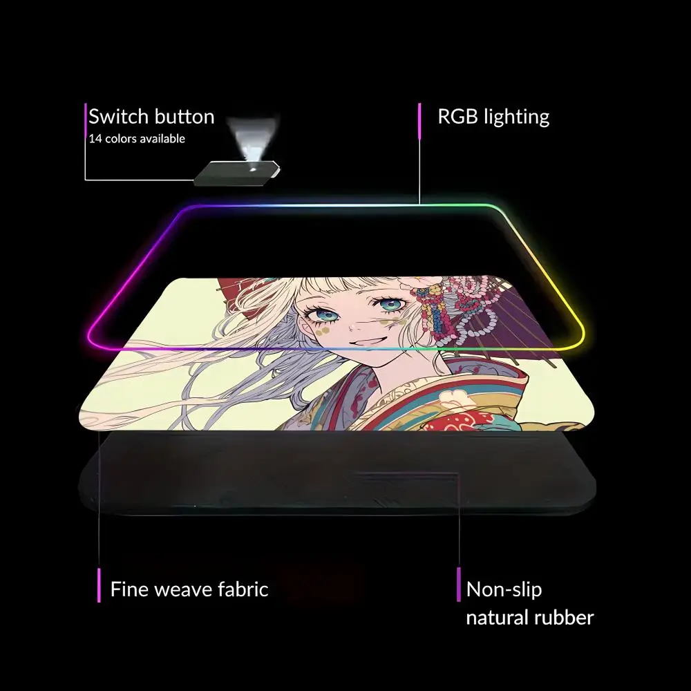 Japanische Mädchen Mauspad Animation Spiele Schöne RGB Gaming Mauspad HD Gamer Große LED Licht PC Computer Pad Rutschfeste Dekor