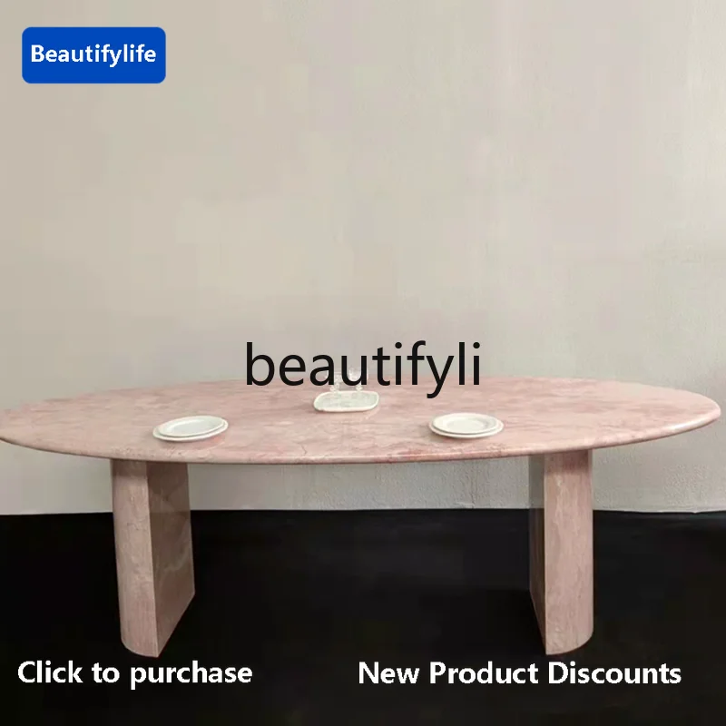 

Овальный обеденный стол из натурального розового мрамора, итальянский светлый роскошный обеденный стол из натурального камня