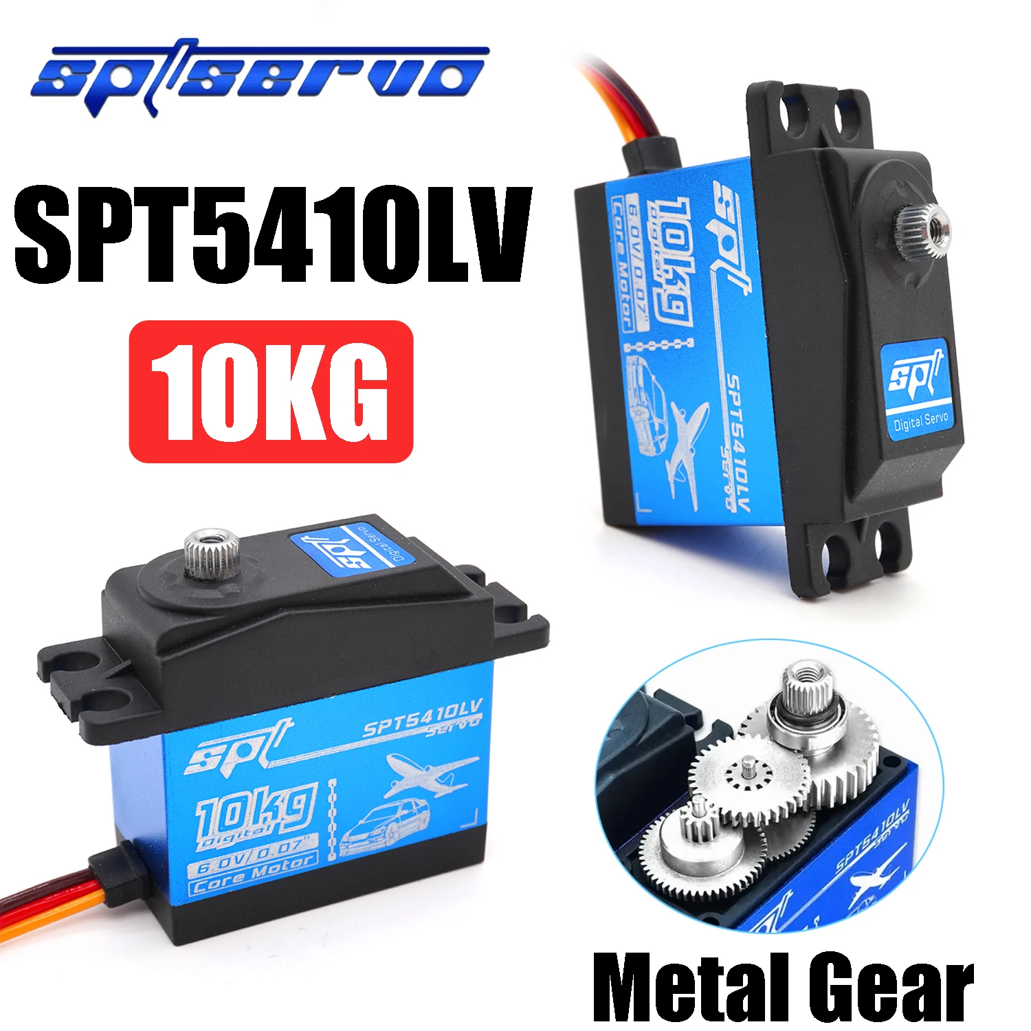 Servomoteur numérique à engrenages métalliques haute vitesse SPT5410LV 10KG 6.0V/0.07'' pour voiture RC 1/10, drift, modèle d'avion, bras robotique