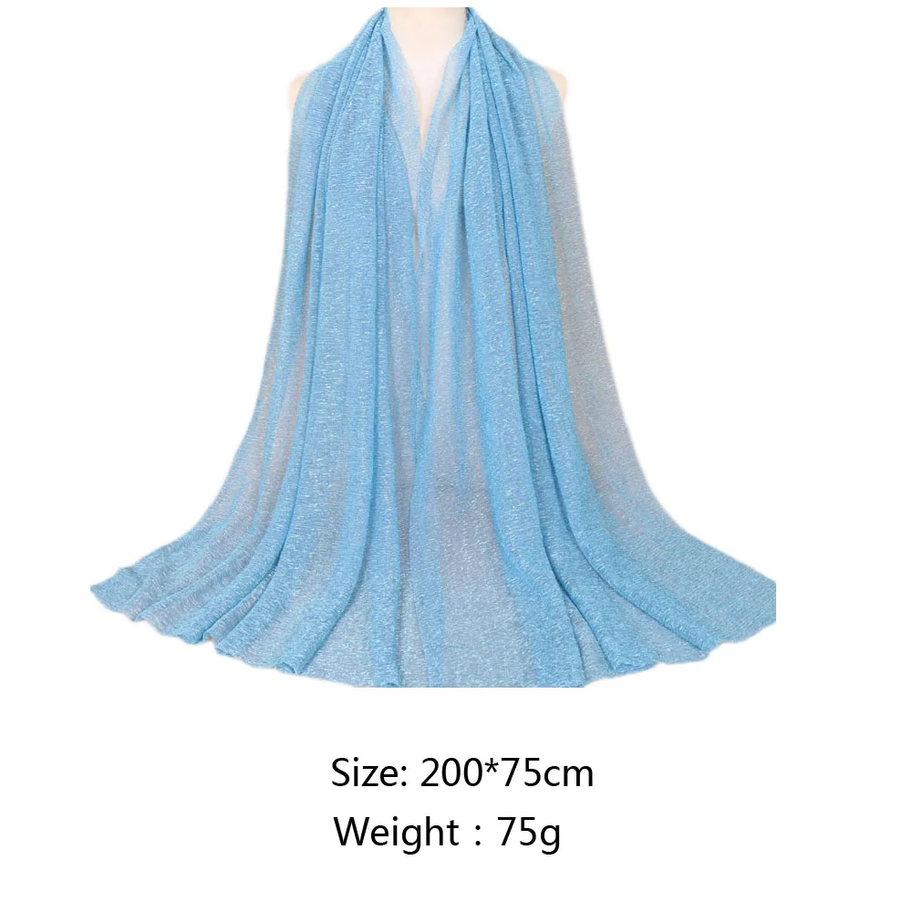 Lurex Pleated Glitter Scarf Women Muslim Shimmer Hijab Crinkle Shiny Shawl Islamic Headscarf Thin Transparent Woman Party Stoles