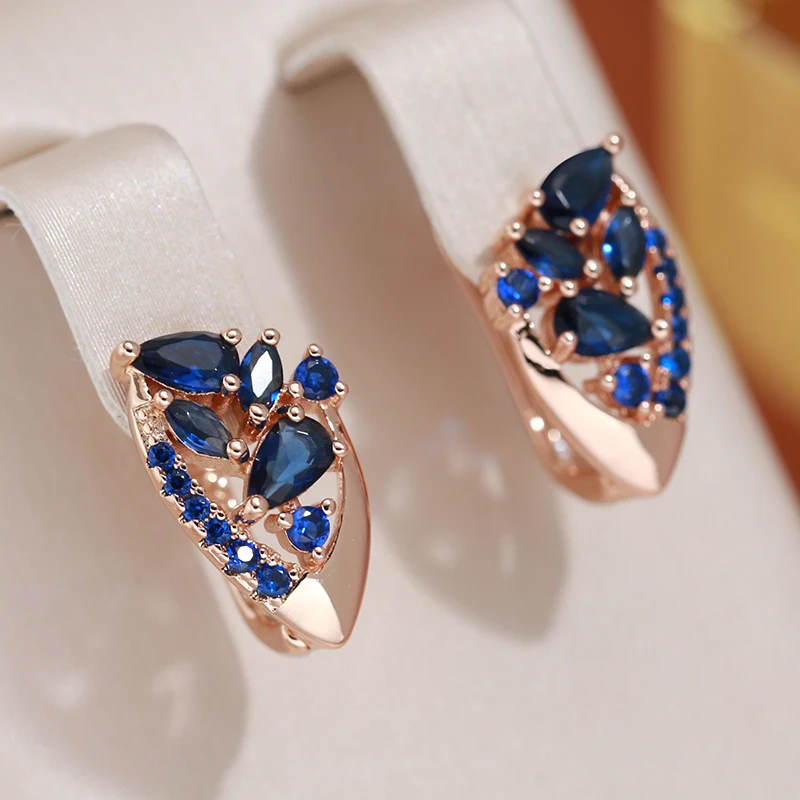 JULYDREAM Hollow Inlay Geometric Blue Zircon Drop Earrings Trendy 585 Gold Color Party Accessories Women Light Luxury Jewelry