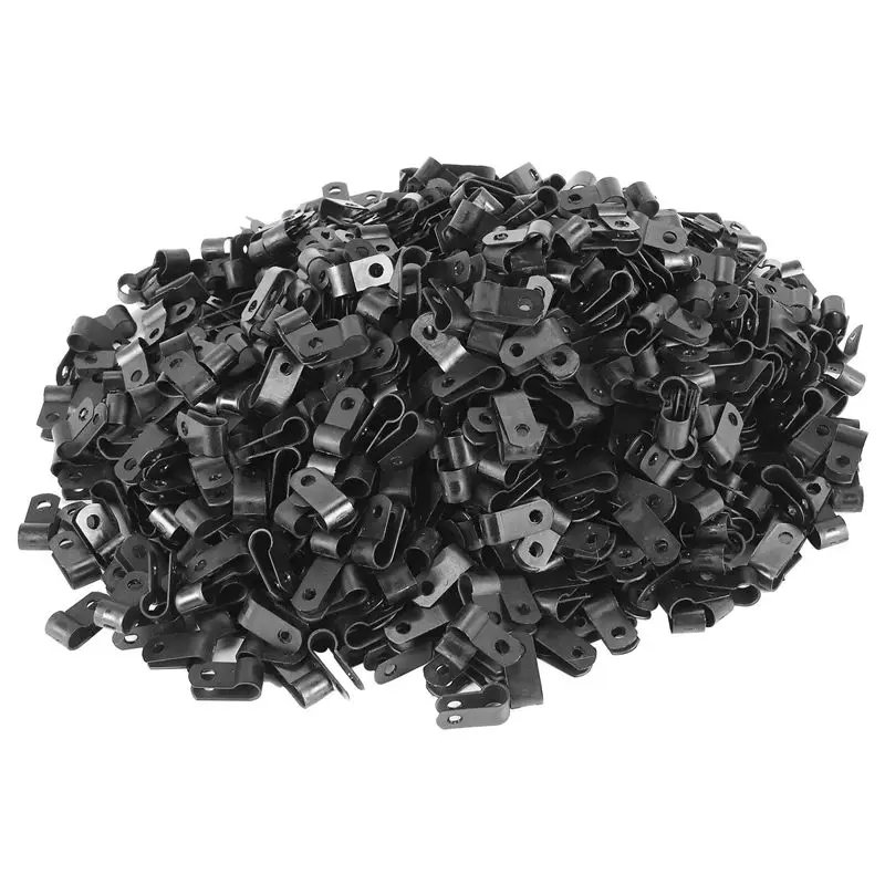 A44I-1000 Pcs 1/4 Inch Black Nylon R-Type Cable Clips For Mounting Indoor Outdoor Rope Light Electrical Wire Clamp Fastener