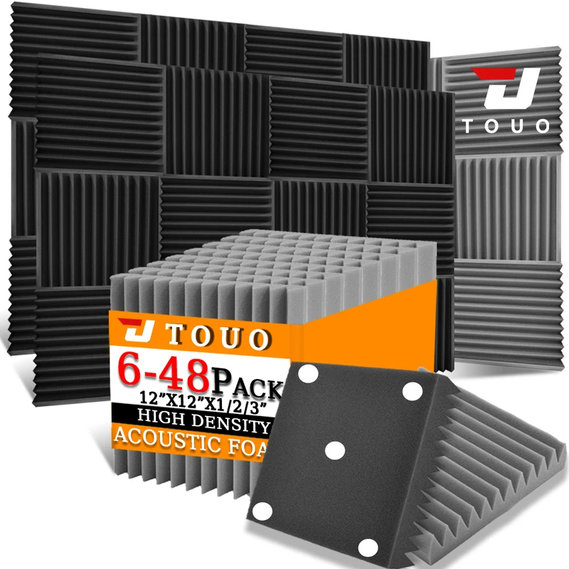 

TOUO Sound Foam Panels 6-48 Pcs Music Studio Soundproof Sheet Noise Sound-Absorbing Foam KTV Room Isolation Door Wall Panel