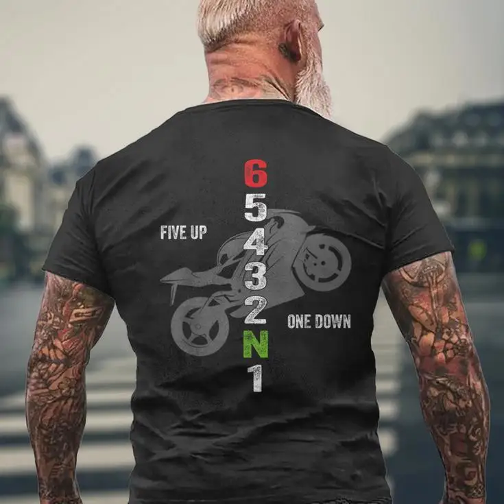Back printed motorcycle gear pattern short sleeved T-shirt for men's motorcycle rider One Down Five Up cycling casual top