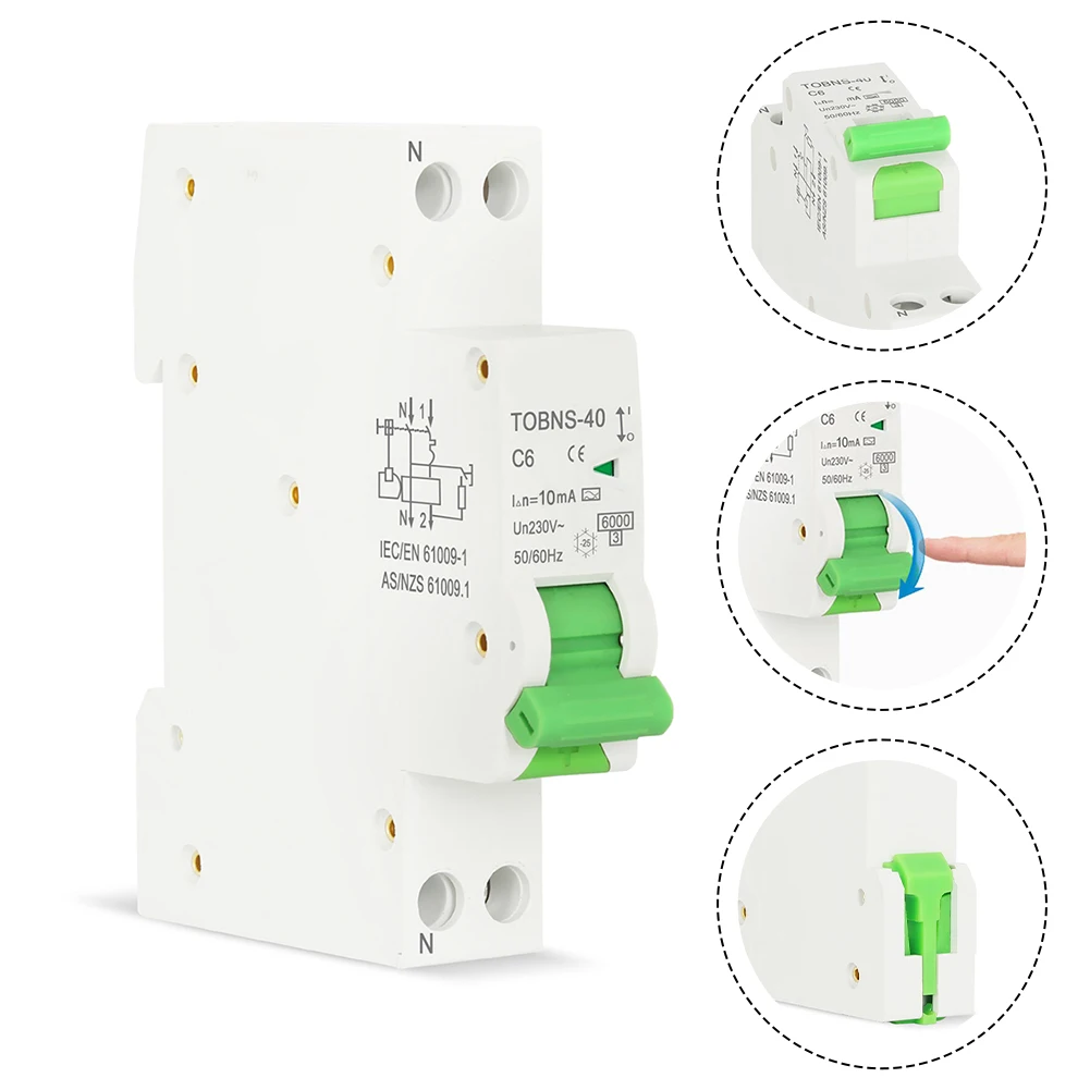 1 disyuntor 6A 16A 20A 32A 40A para RCBO 6KA 18mm 10mA para 1P + N disyuntor de fuga con herramientas eléctricas de sobrecorriente