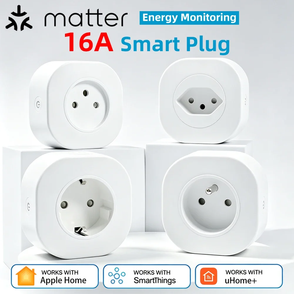 BORUIDAPLS Matter EU|FR|CH|IS Smart Plug Works Alexa Apple Home SmartThings with Remote Voice Control Timer Save Energy Metering