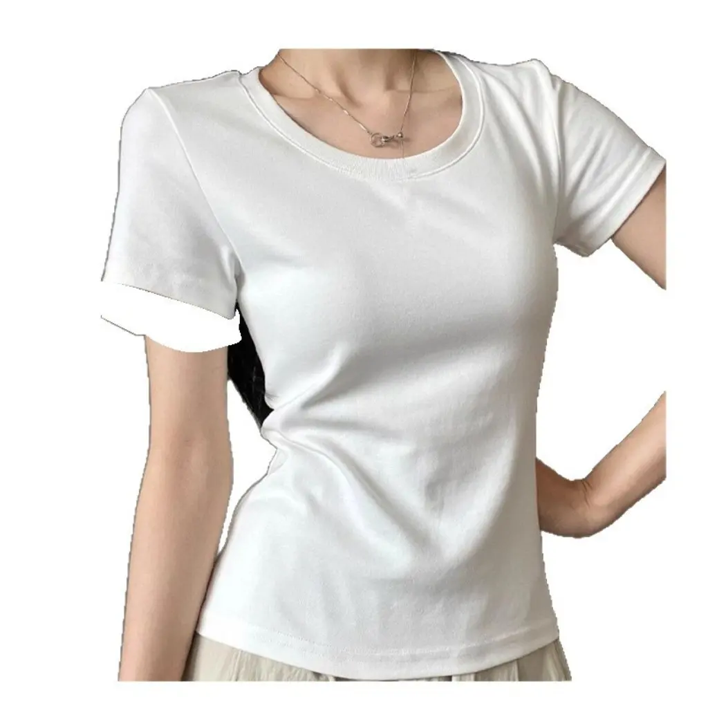 

Женская приталенная футболка с короткими рукавами, базовая однотонная повседневная майка со стандартными плечами на лето