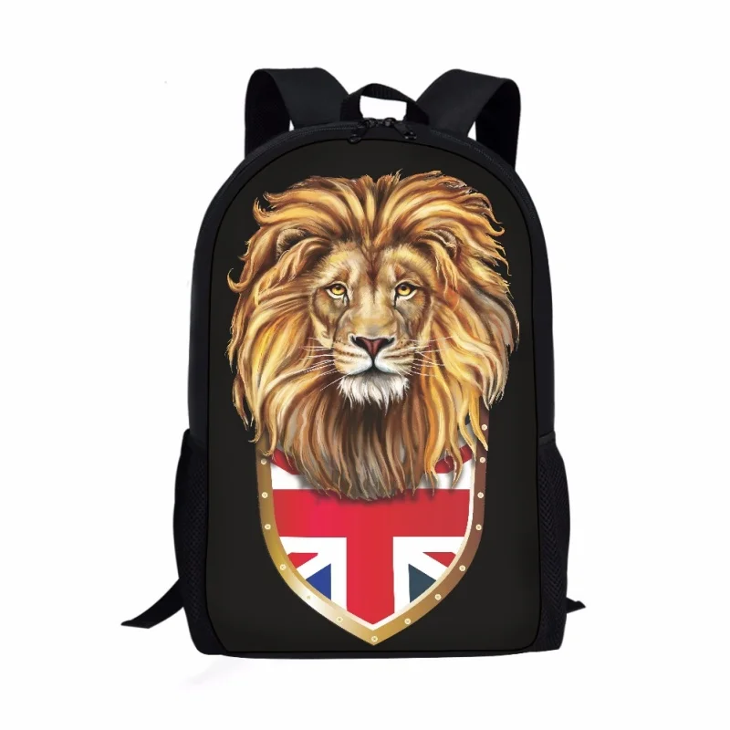 Tas sekolah motif pola singa dengan bendera UK, tas ransel kapasitas besar untuk anak sekolah laki-laki dan perempuan, tas buku anak-anak pelajar