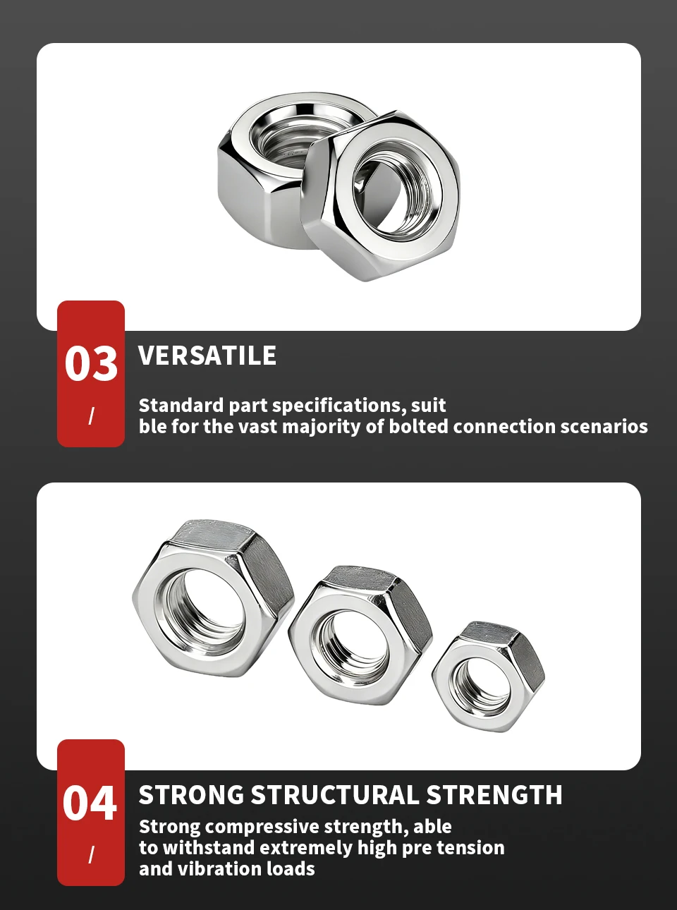 304 Edelstahl Sechskantmuttern A2-70 DIN934 Metrisches Gewinde Sechskantmutter Befestigungselement M1.2-M33 M3 M4 M5 M6 M8 M10 M12 M16 M20 – Detail 5