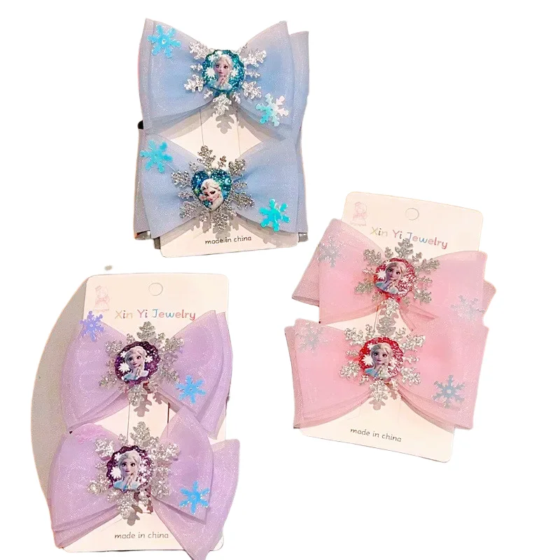 Disney reine des neiges enfants épingle à cheveux Anime princesse Elsa Anna nœud papillon épingle à cheveux fille Kawaii pinces à cheveux épingle à cheveux mode anniversaire jouet cadeau