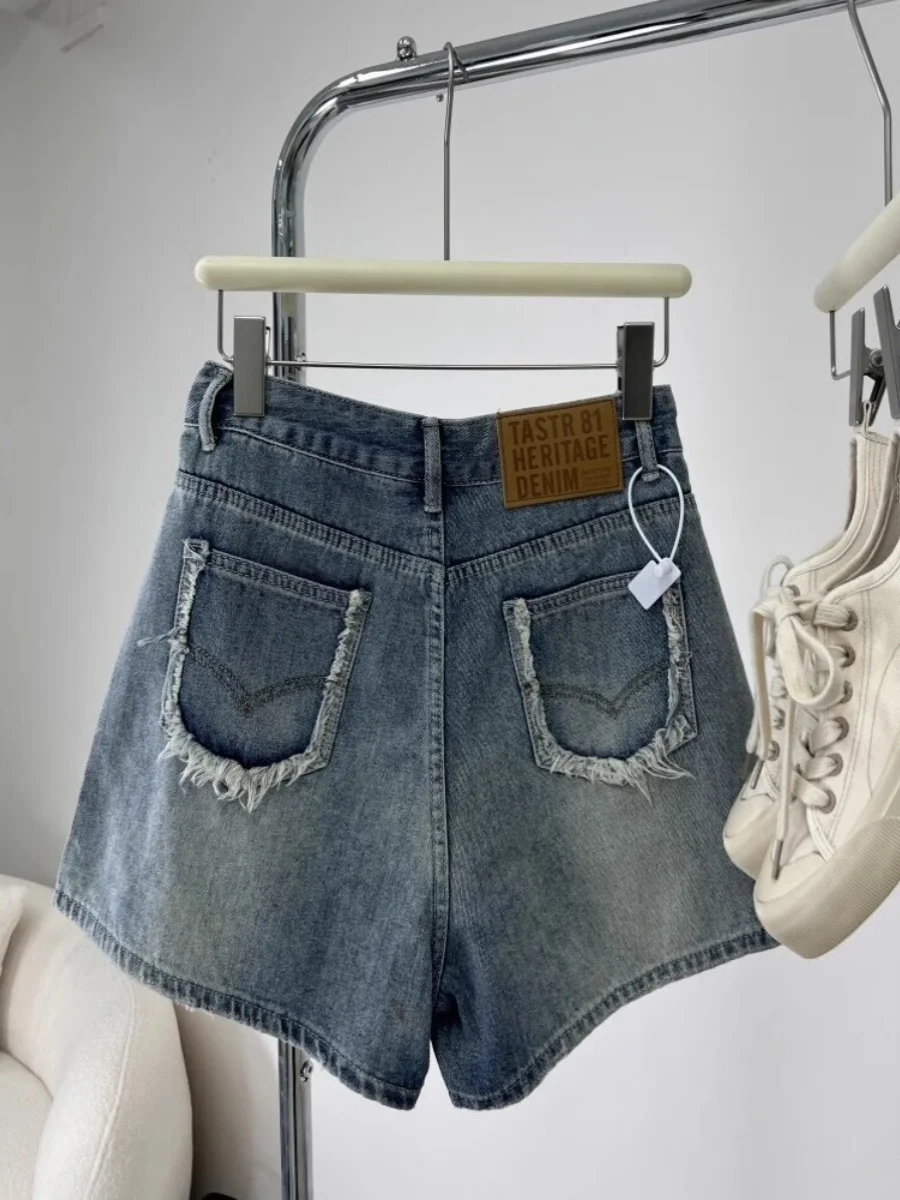 Casual Denim Shorts Women's New plus Size Loose Slimming Wide Leg A-Line Hot Pants Pocket Design Summer High Waist Jeans