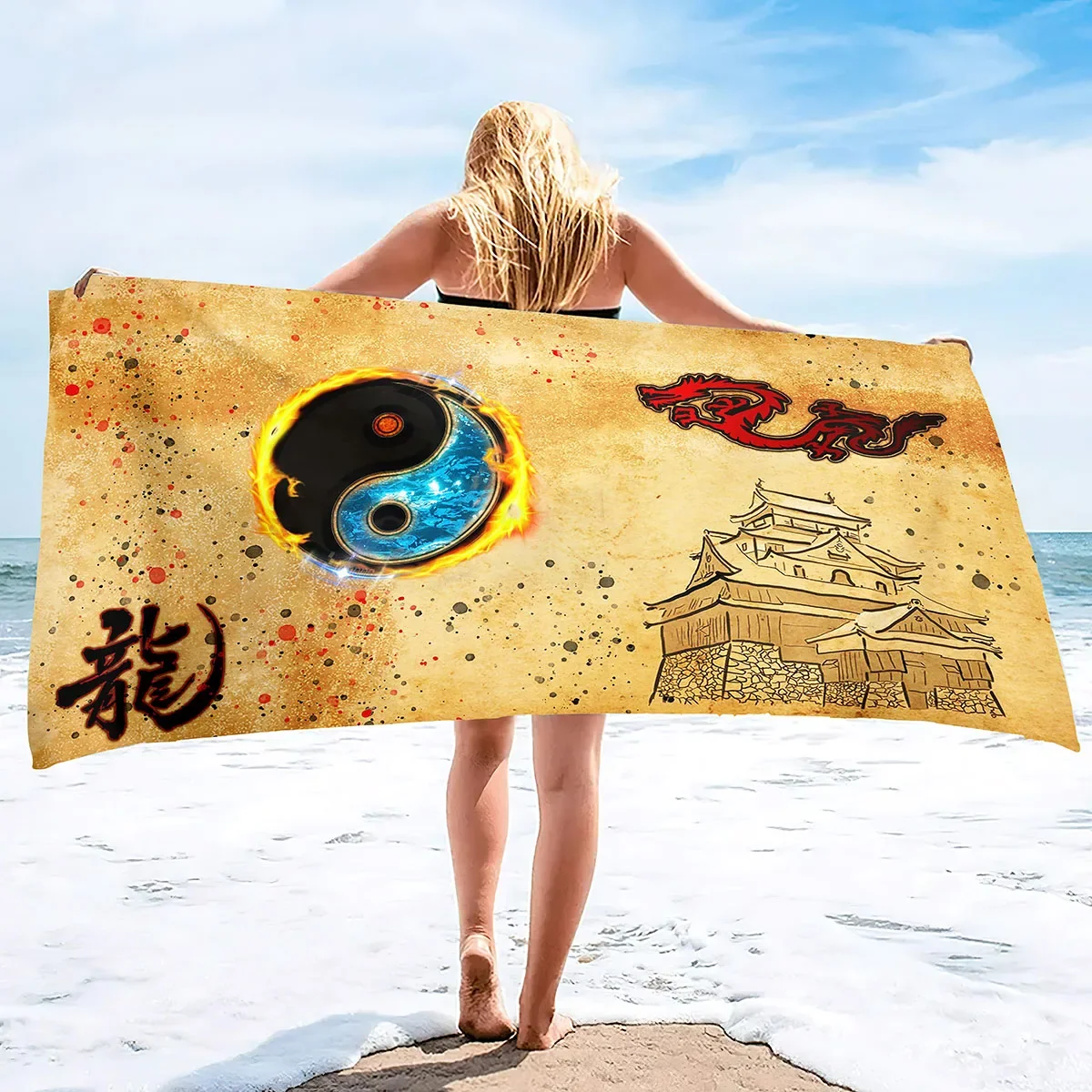 Custom Yin Yang Beach Towel Black White Symbol Microfiber Sand Free Quick Dry Soft Travel Swim Pool Accessory