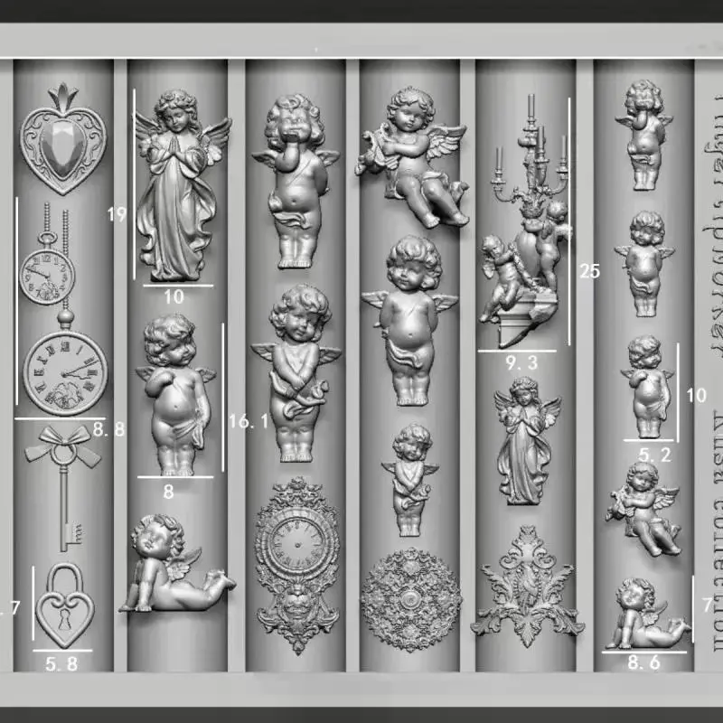 3D Nail Mold for Nail Art; Silicone Stamping Plates with Angel Clock and Heart Lock Designs