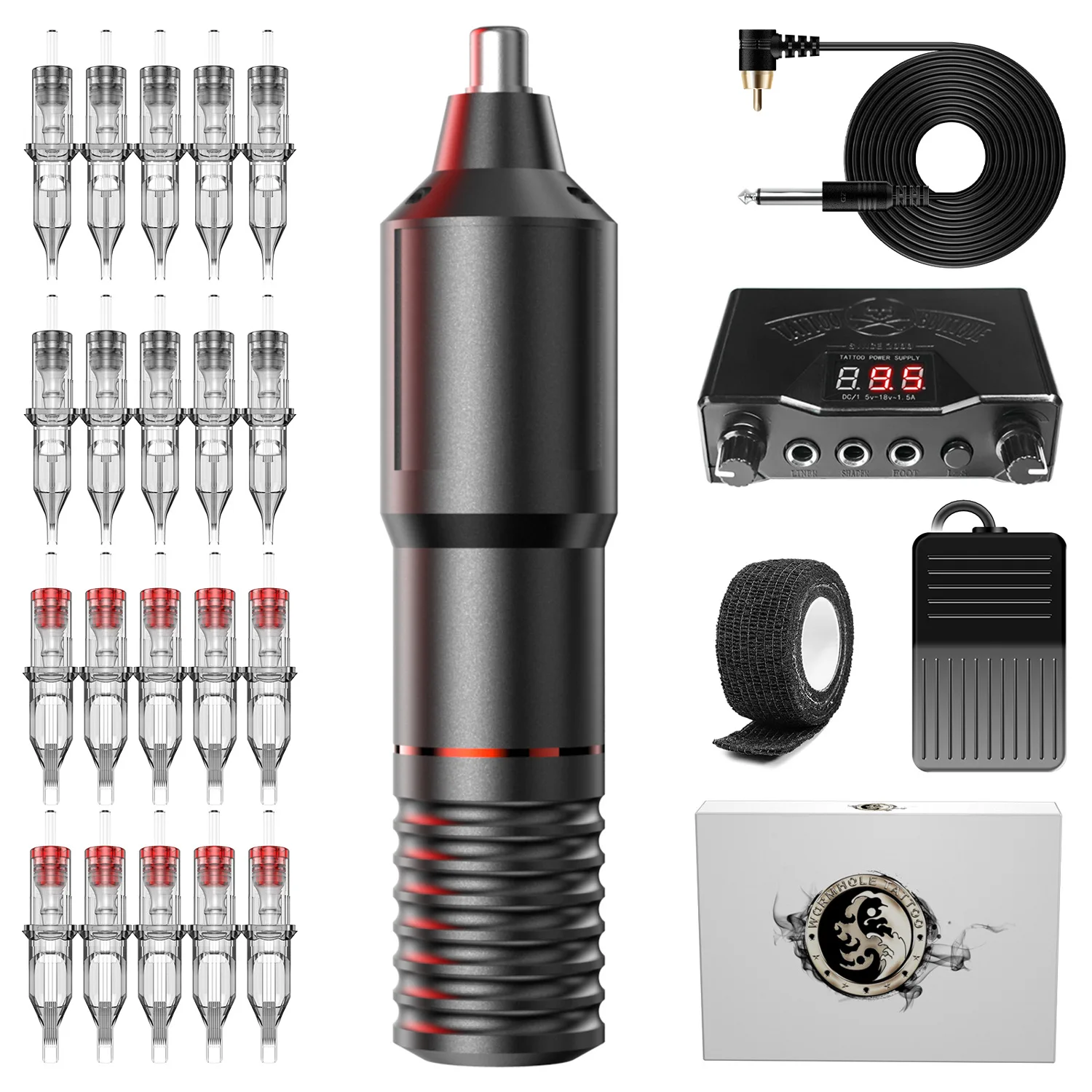 

Complete Tattoo Kit Rotary Pen Tattoo Machine Set with Power RCA Hook Wire One Needle Permanent Makeup Tattoo Tool
