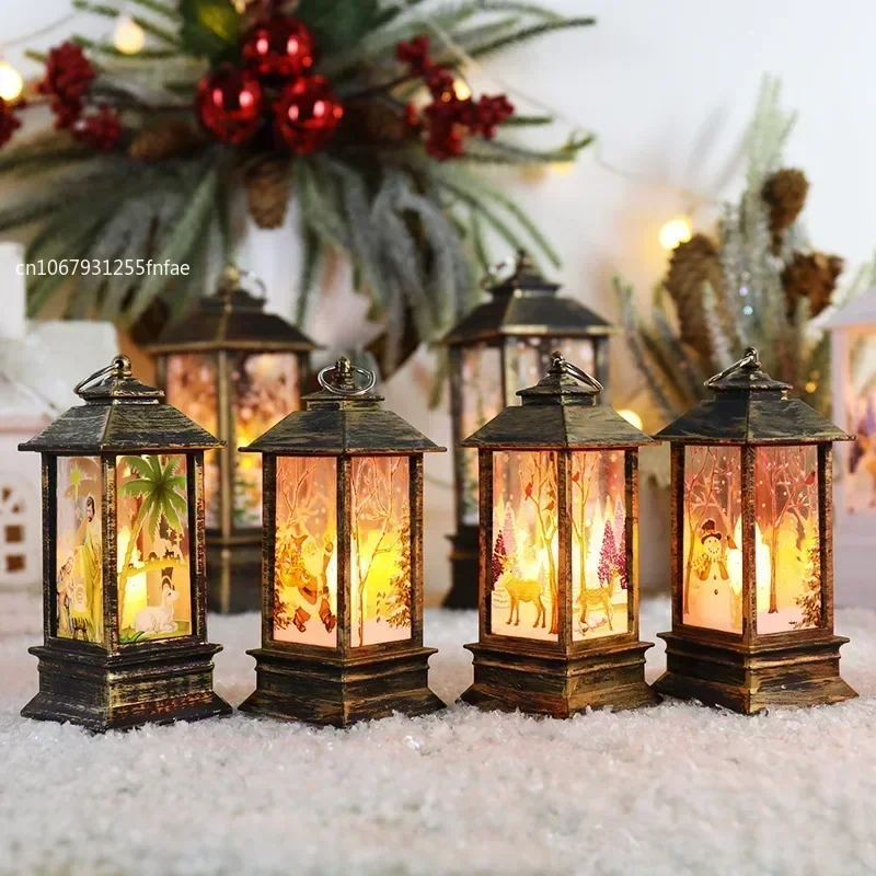 New Christmas Lantern Old Man Snowman Elk Retro Hanging Candle Holder Christmas Tree Decoration Christmas Gift Home Decoration