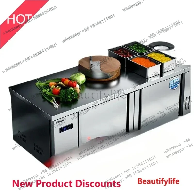 Commercial Freezer Refrigerated Table Horizontal Refrigerator Frozen Fresh Milk Tea Shop Fruit Flat Cold Console