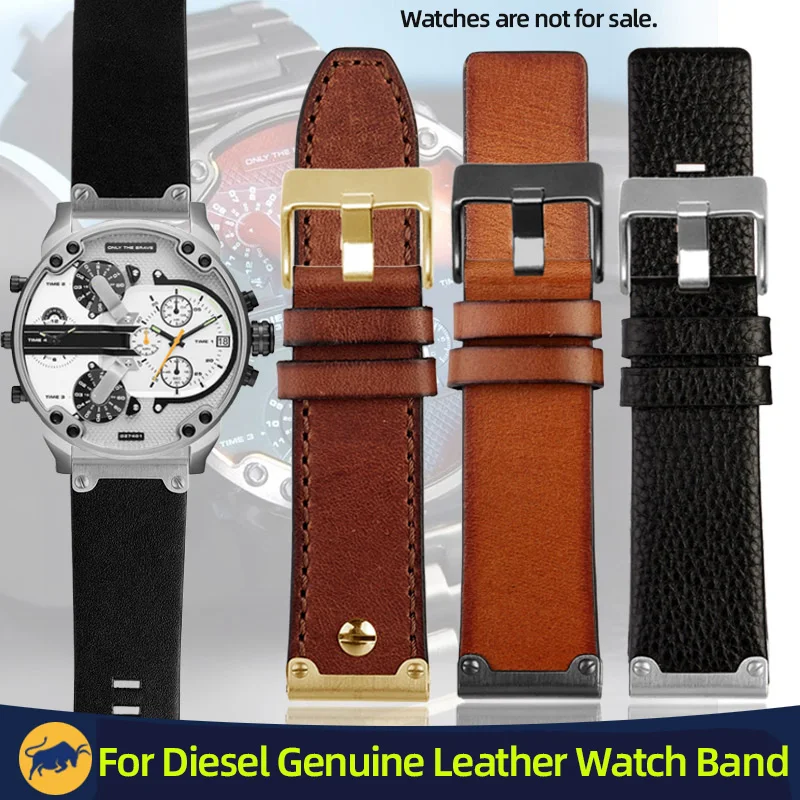 Vintage Cowhide Watch Strap For Diesel watch DZ4476 DZ4305 DZ7357 Leather Strap 26MM Metal Joint Watch Band Accessories