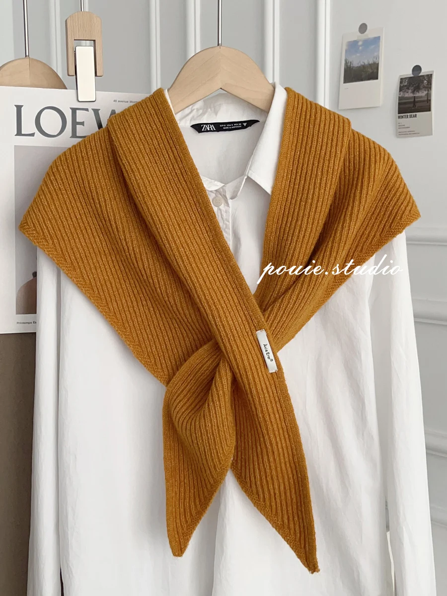 

Spring Autumn Thin Solid Color Crossed Triangular Shawl Women Korean Literary and Casual Fashion Versatile Shoulder Neck Scarf