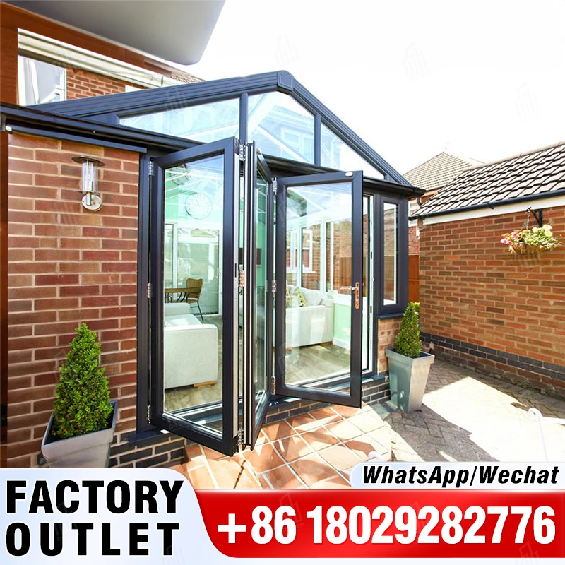 High Quality Folding Door Exterior Portable Soundproof Balcony Glass Aluminum Bi Fold Door With Plexi glass For House