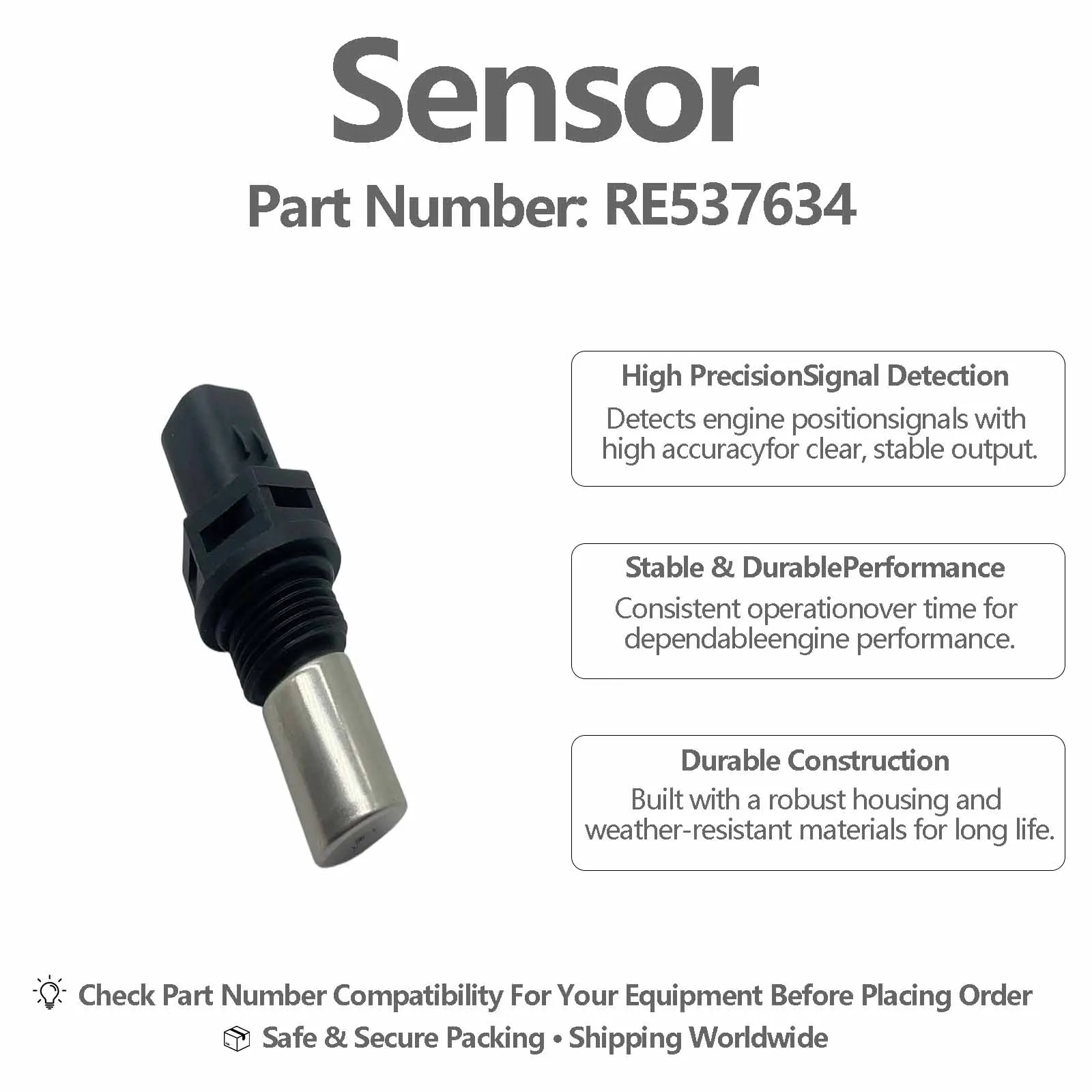 RE537634 Speed Sensor For John Deere 724K 724L 744P 744K 744L 770G 772G 800R 824P 824K 824L 844P 844K 844K‑III AGGREGATE