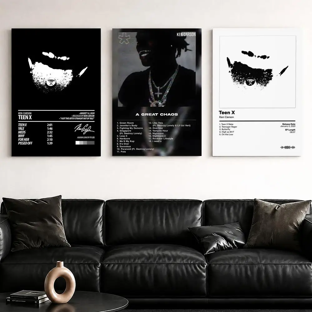 Rap Album K-Ken C-Carson Framed Wall Painting Ready to Hang Canvas Poster for Bedroom Living Room Hallway Home Decor Gift