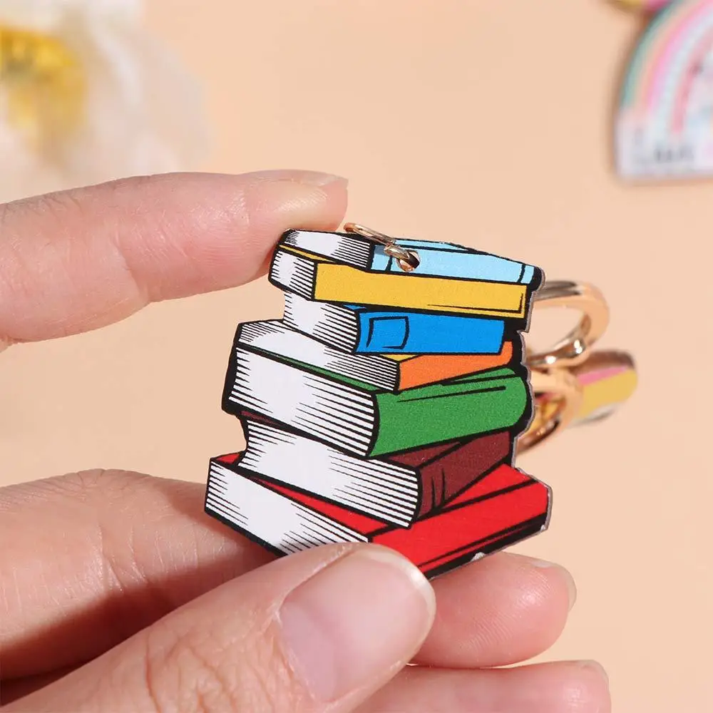Wooden Pencil Rainbow Keychain English Letter Charm Teacher's Day Keychain Aesthetic Geometric Shape Teacher Education Pendant