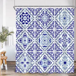 Blue Boho Floral Shower Curtains Mandala Indian Ethnic Style Pattern Bath Curtain Set Modern Polyester Bathroom Decor with Hooks