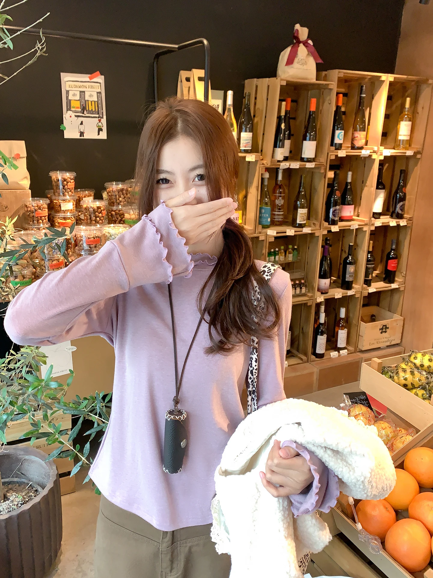 

Zeng Xiao Salt Korean Sle Long Sve T-irt Women's Autumn Winter Inner Wear Patchwork Wooden Base irt Top