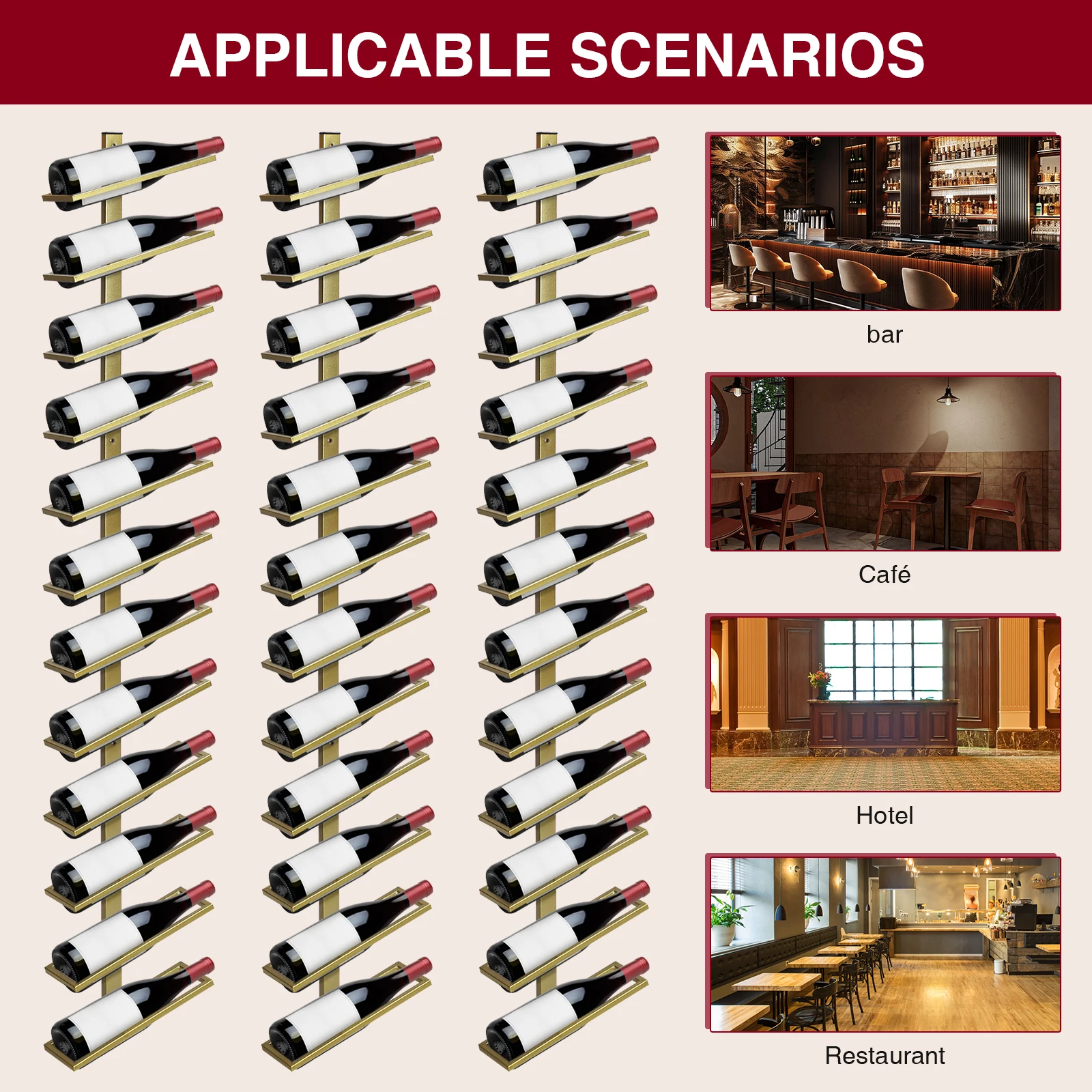 

5 Pack Wall Mounted Wine Rack for 60 Wine Bottles Wine Bottle Holder (Gold)